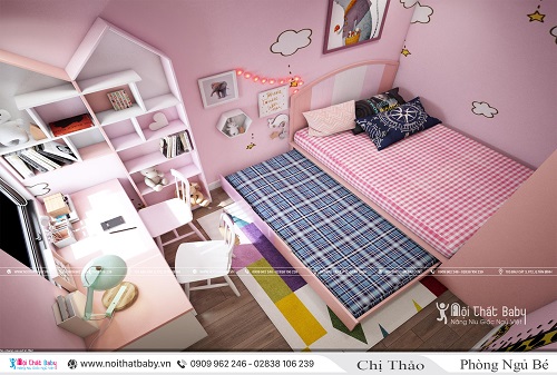 Thiết kế phòng ngủ bé gái màu hồng tại chung cư Emerald Celadon City 63m2